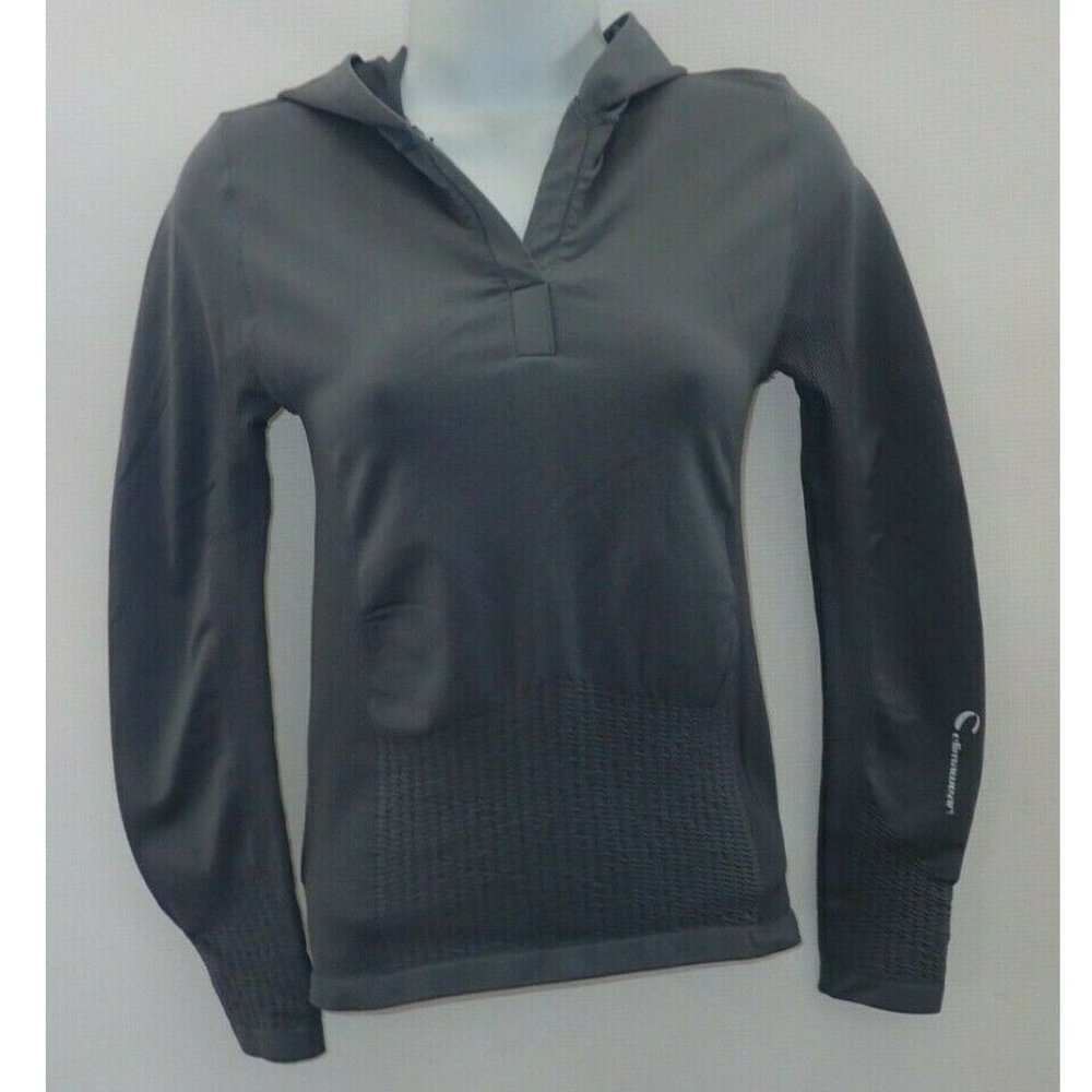 Climawear Women‎ S Gray Hooded Seamless Yoga Top Work out shirt b20
